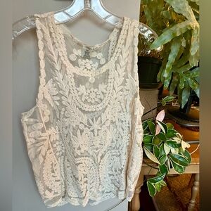 Sheer embroidered lace mesh top